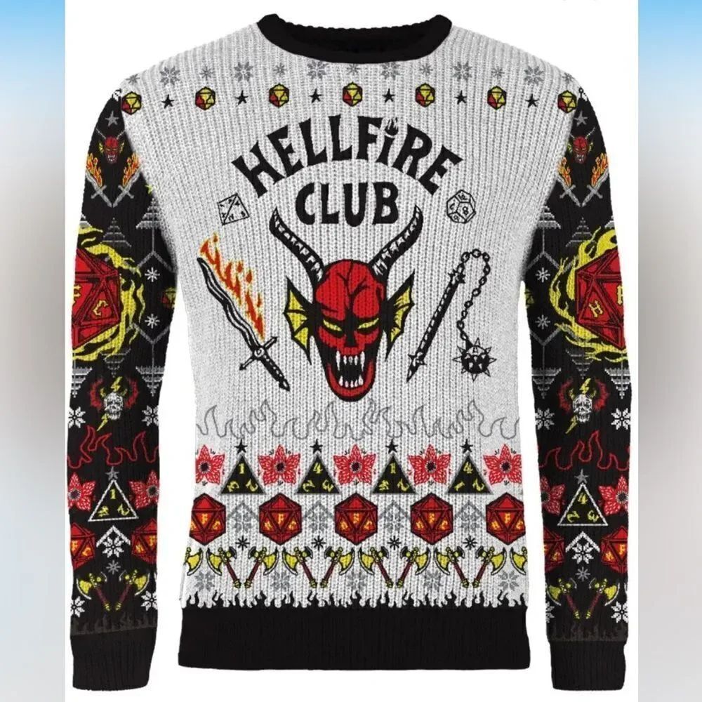 Netflix Stranger Things Hellfire Club Christmas Unisex Sweater, Size Large.